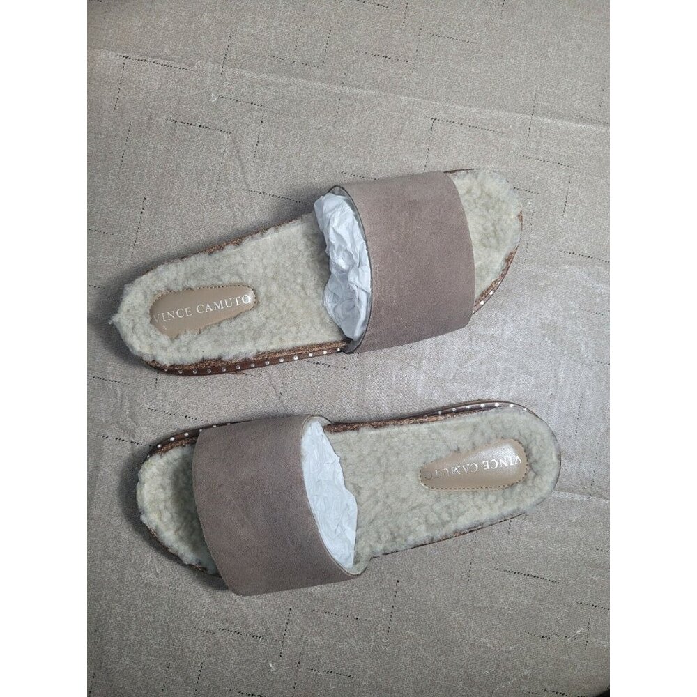 Vince Camuto Women's Size 7.5 M Slide Sandals Tuscan Taupe Kanadial Suede (850) - Picture 1 of 7